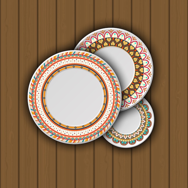 Vector set of decorative plates with a ethnic tribal ornament 