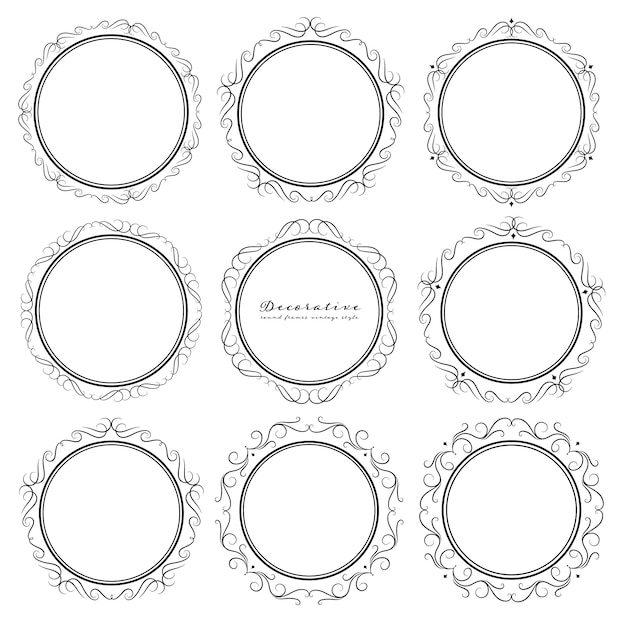 Set of decorative round frames vintage style.