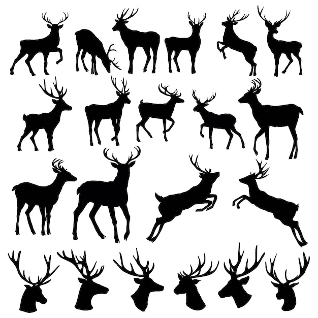 Set of a deer head silhouette on white background. graphic stylization deer head for your design. isolated objects