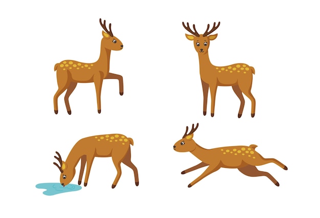 Set of deers for patterns and designs Vector illustration