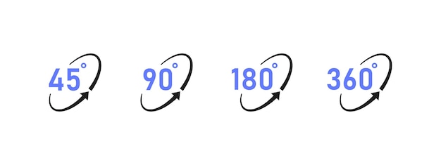 Set degrees view icon Angle set of 45 90 180 and 360 Degrees Logos design for video panoramic images and virtual reality Vector illustration