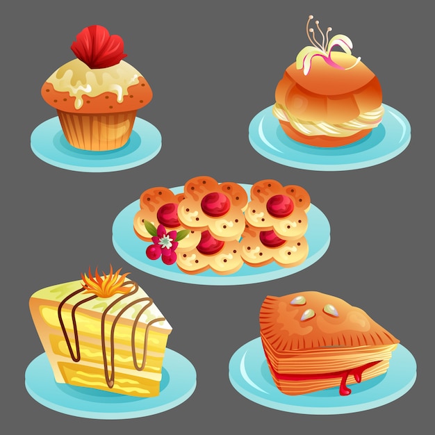 Set of delicious bakery food