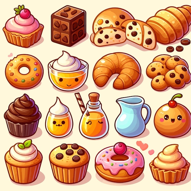 Vector set of delicious cookies cartoon vector illustration