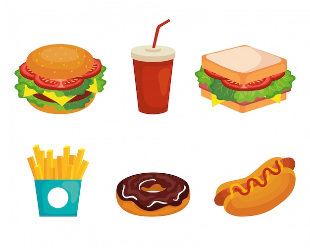 set of delicious fast food icons