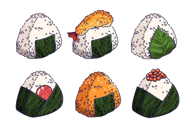 Set Of Delicious Japanese Onigiri Illustration