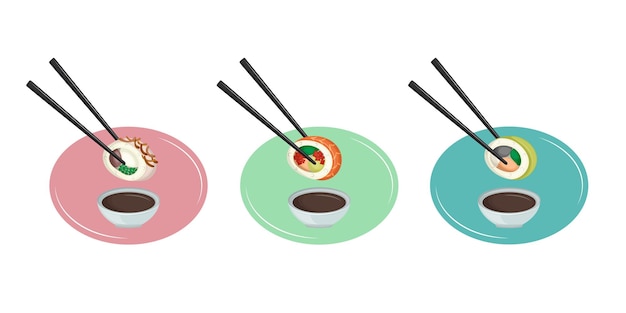 Set of delicious sushi with chopsticks and soy sauce Japanese food restaurant concept Asian cuisine