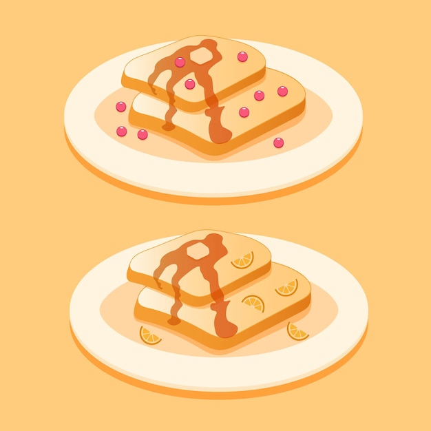 A set of delicious toasts with various toppings isolated on a light background.