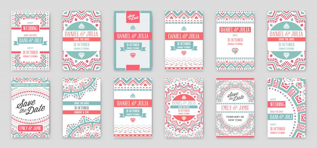 Vector set of design awesome wedding invitation template with mandala or doodles theme.