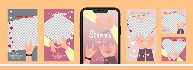 Set of design for stories with I love you heart sign