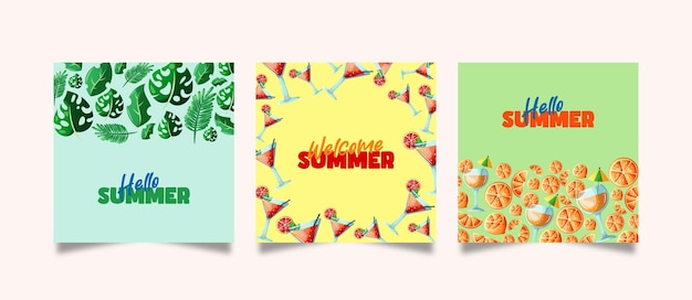 Vector set design summer card with doodle