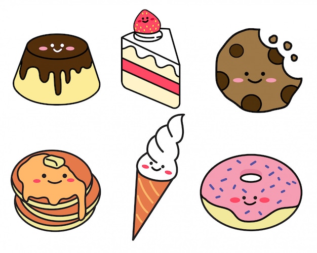 Set of dessert  in doodle style 