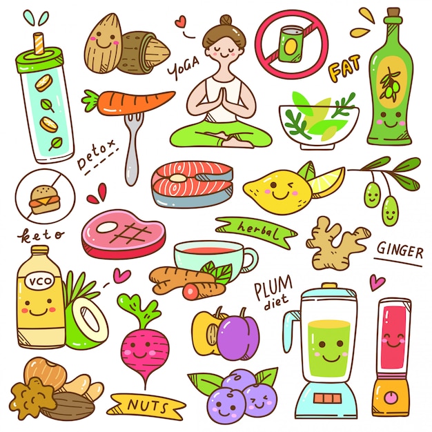 Set of diet kawaii doodle