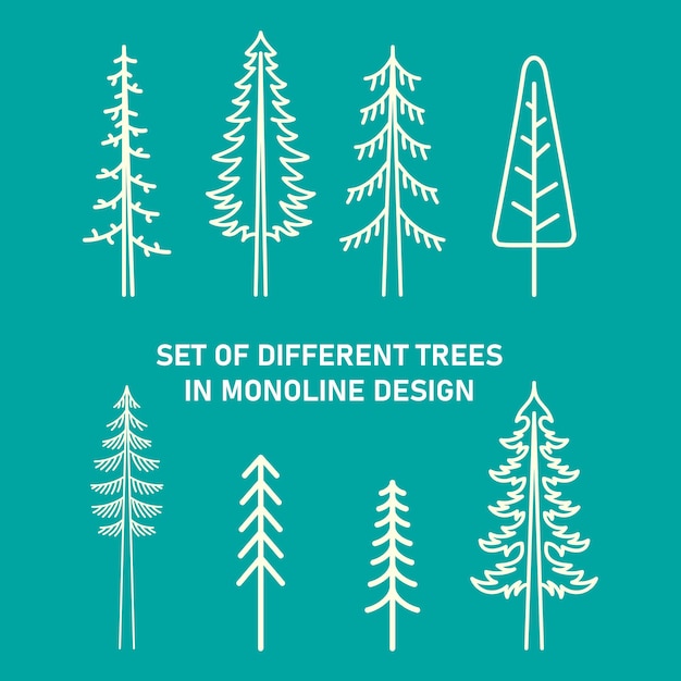 Set of Difference Trees in The Forest Simple Monoline Illustration