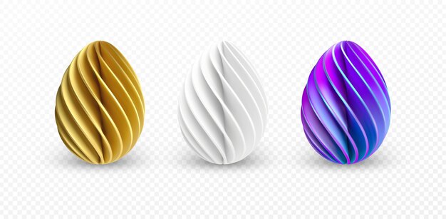 Vector set of different 3d realistic, shiny, golden, holographic easter eggs isolated on white background. vector illustration eps10