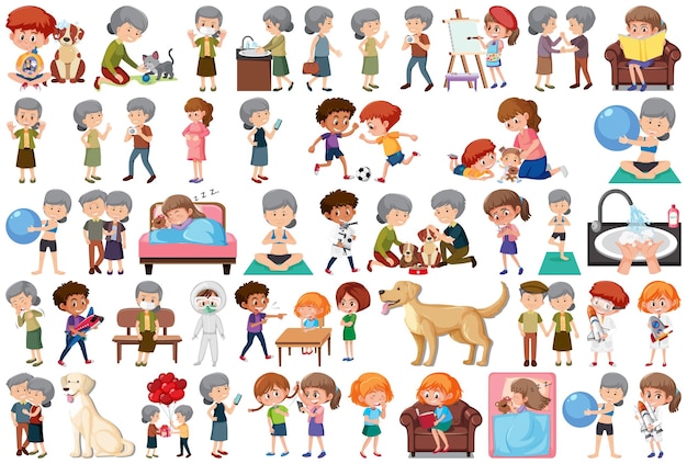 Vector set of different activities people in cartoon style