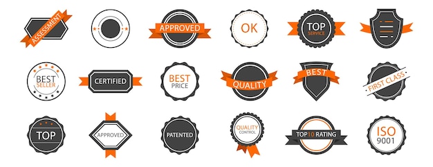 Vector set of different badges approved quality best badges collection