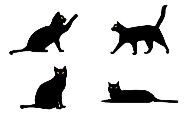 Set of different black cats Halloween Vector graphics