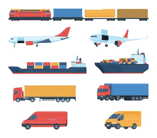 Set of different cargo vehicles in two projections Vector illustration