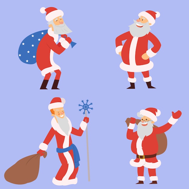 Set of different cartoon Santa Claus.