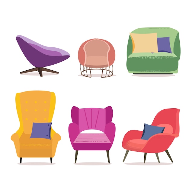 Set different chairs Retro Furniture   Isolated Cartoon