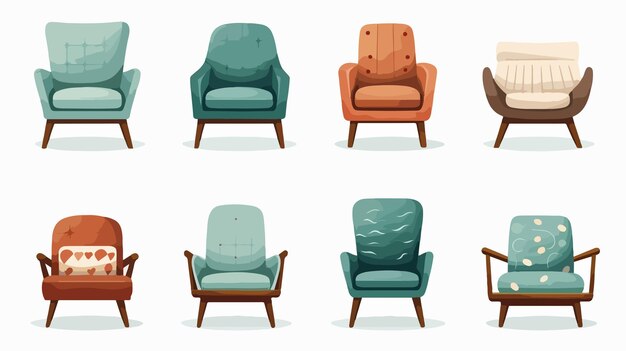 Vector a set of different chairs with different colors and a green chair