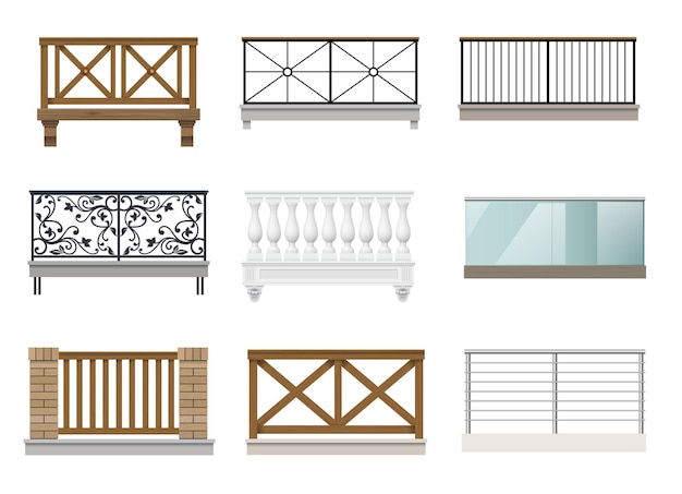 Vector set of different classical balconies in vector graphics