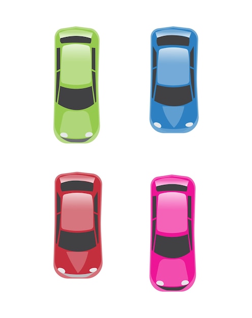 Set of different color cars view from above