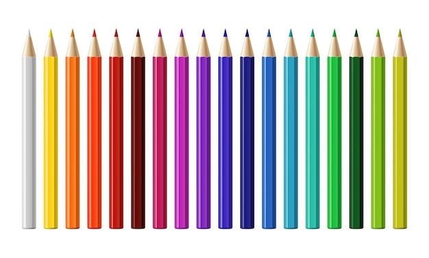 Set of different colored pencils isolated on white background. Vector illustration.