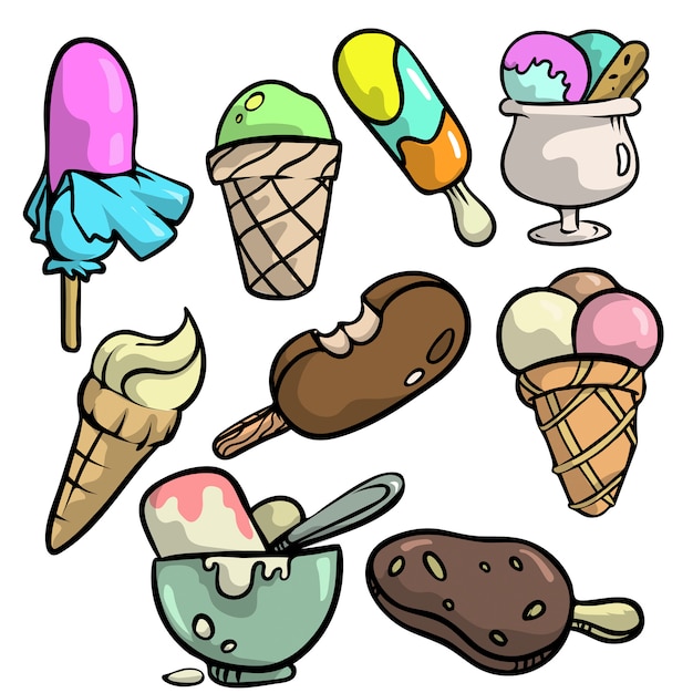 Set of different colorful ice cream, sweet cold food