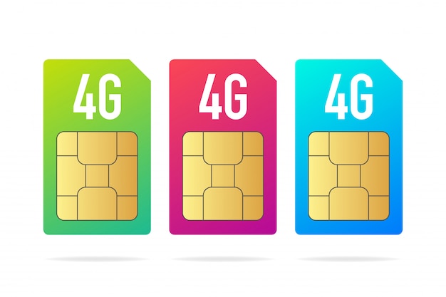 Set different colorful Sim card chip on white