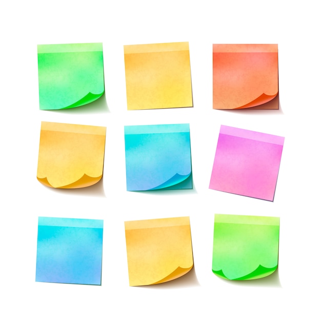 Vector set of different colorful sticky notes on white