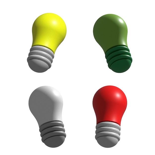 Set of different colors lightbulbs 3D editable