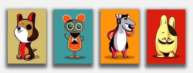 Set of different cute funny cartoon animals vector illustration