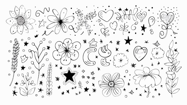 Vector set of different cute linear doodles hand drawn decorations