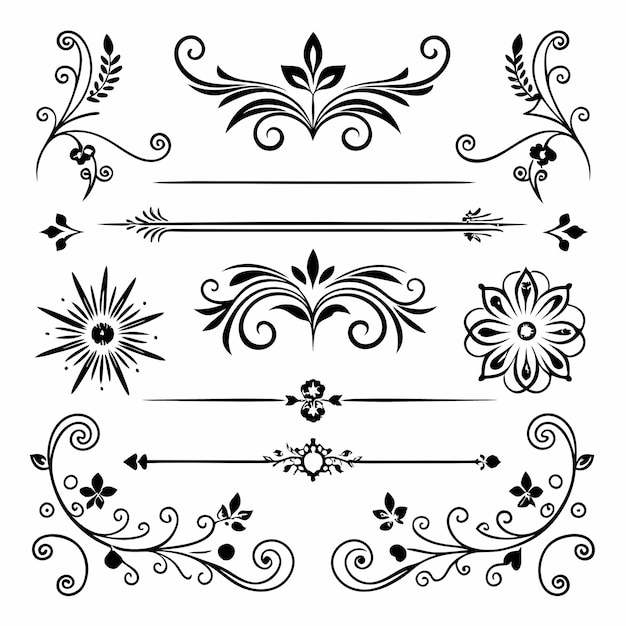 a set of different designs including flowers and leaves