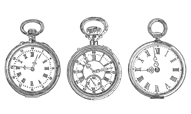 A set of different drawn old pocket watches