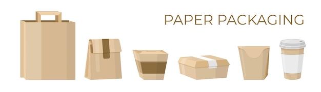 Set of different ecofriendly packaging made of paper and cardboard