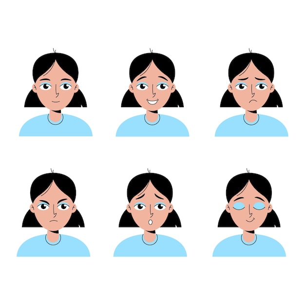 A set of different emotions Facial expression of a young woman with different gestures