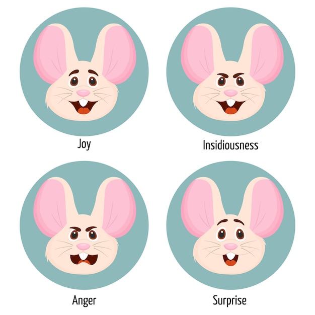 Set of different emotions of a mouse character Facial expression Set of mouse character feelings