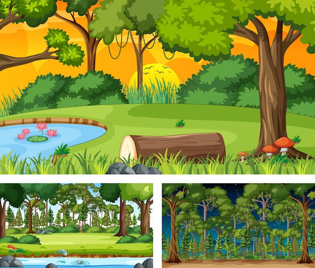 Set of different forest horizontal scenes