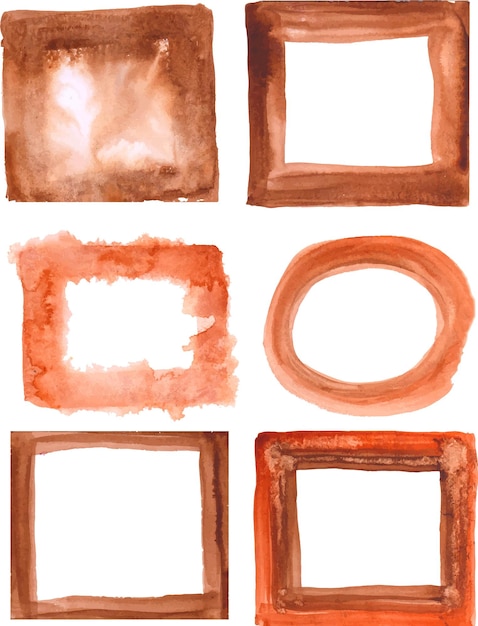 Set of different form design elements. Watercolor brown frames and strokes.