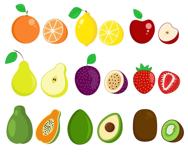 Set of different fruits on white background