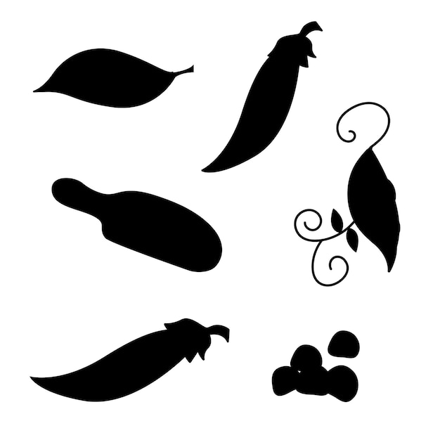 A set of different green peas silhouette The world of legumes