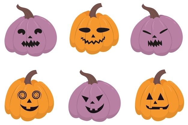 Set of different Halloween pumpkins