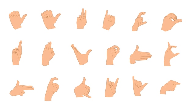 Set of different hand gestures Hand sign Vector illustrations of hand gestures Sign Language