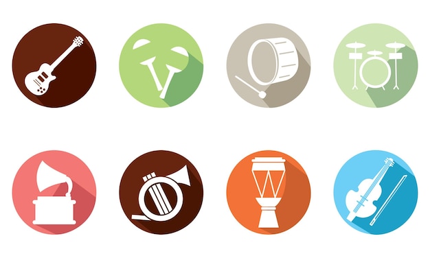 Set of different musical instrument icons Vector