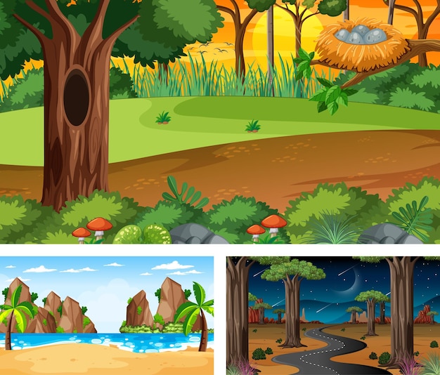 Set of different nature landscape scenes