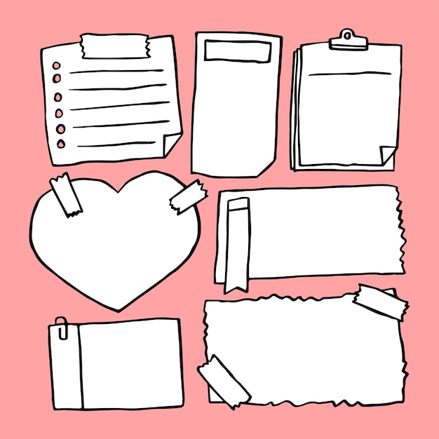 Set of different note papers on isolated backgroundVector illustration