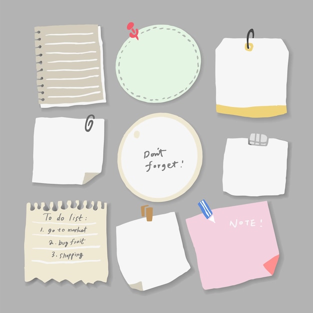 Set of different note papers on isolated backgroundVector illustration