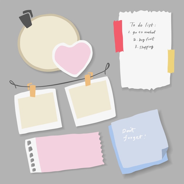 Set of different note papers on isolated backgroundVector illustration